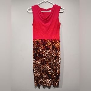 Women's Calvin Klein Red & Cheetah Print Dress Size 2 Zip Side